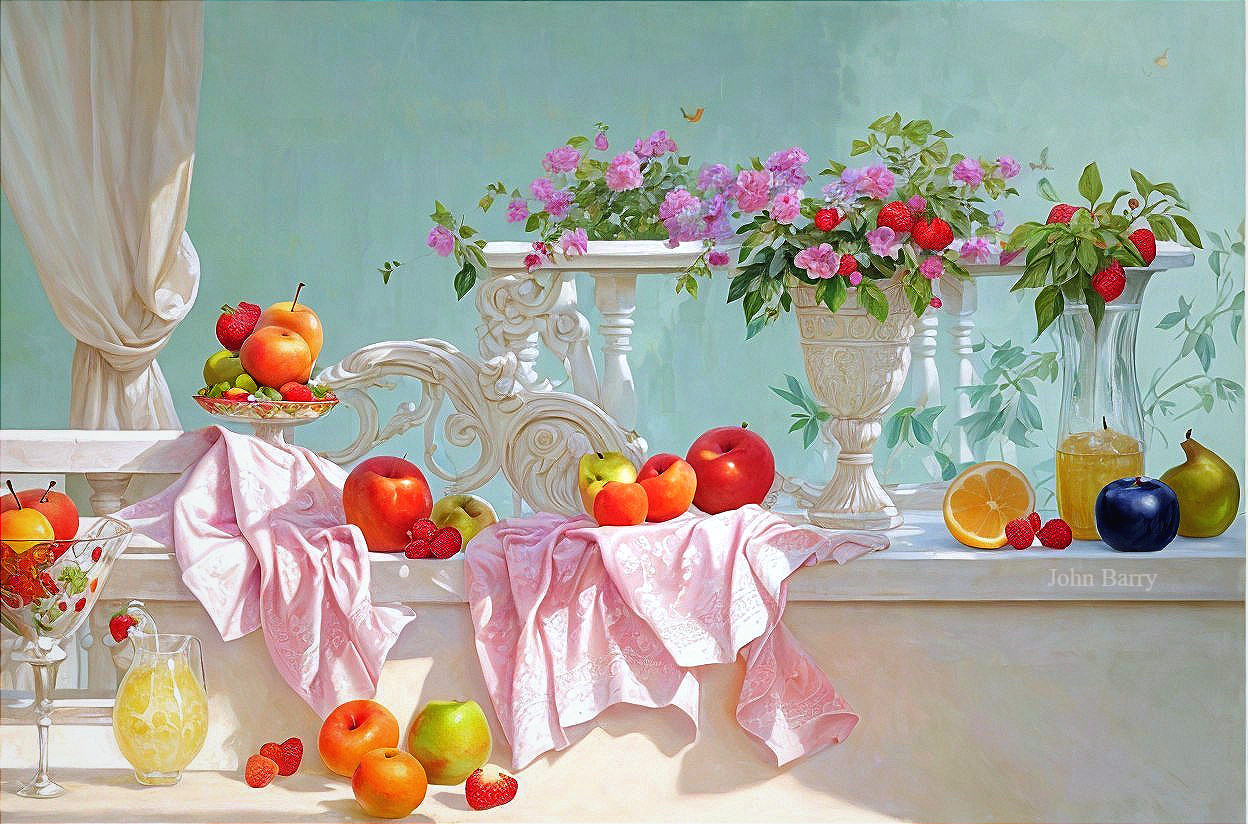 Vibrant Still Life of Fresh Fruits on Marble Surface