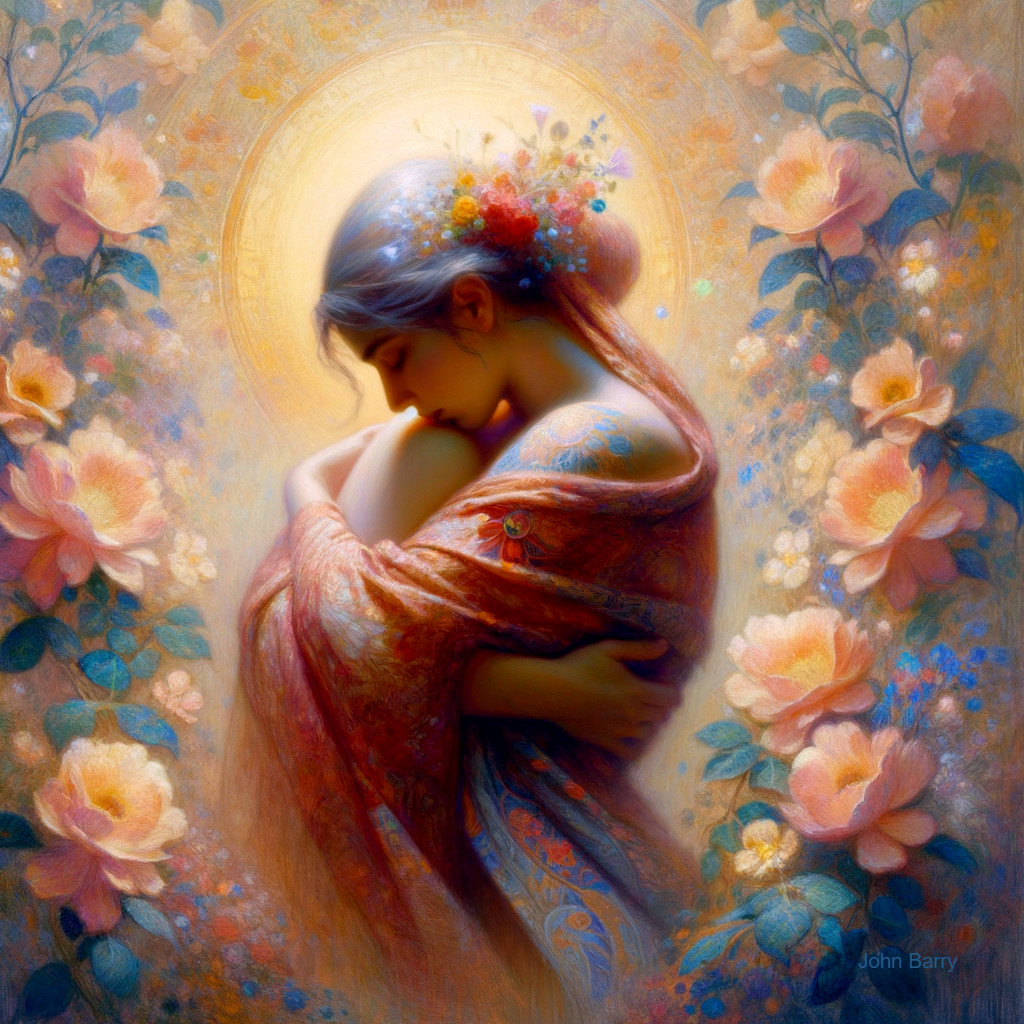 Tender Embrace Amid Soft Blooming Roses and Light