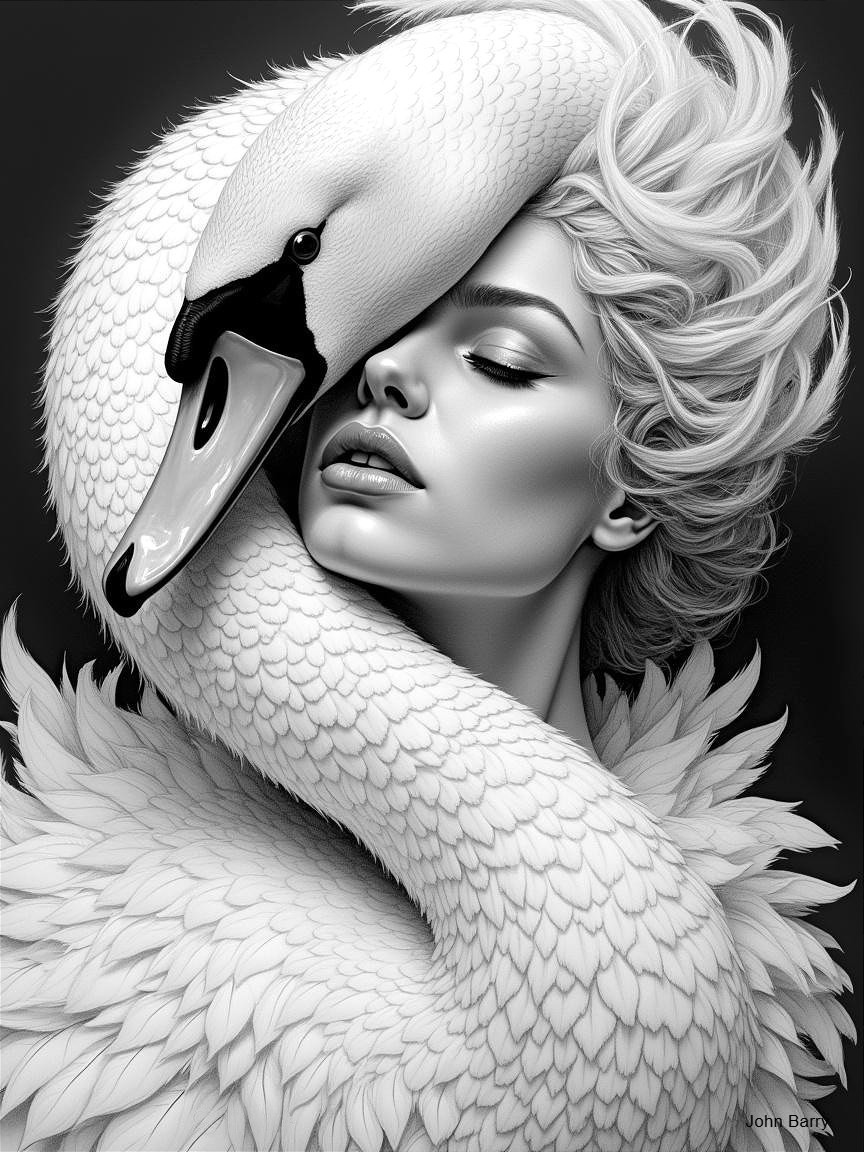 Monochromatic Portrait of Woman with Swan