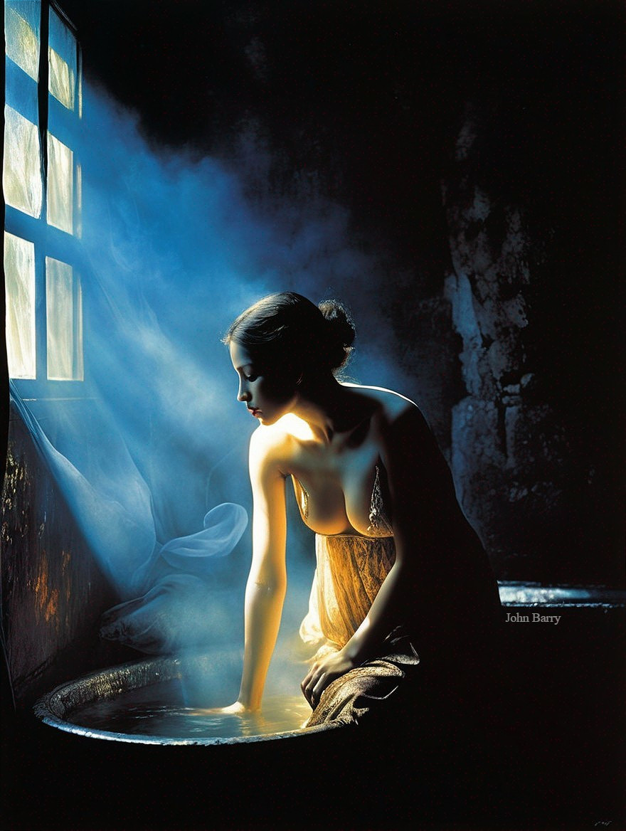 Serene Figure in Ethereal Light and Misty Atmosphere