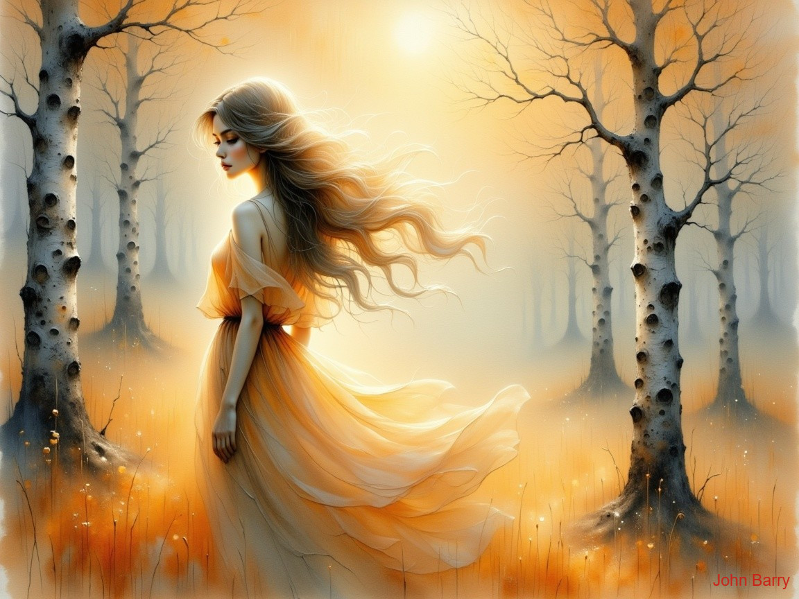 Serene Woman in Autumn Landscape with Soft Light