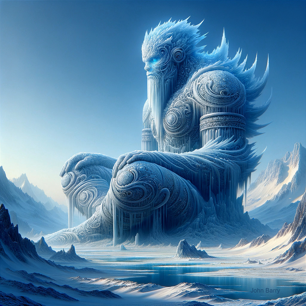 Colossal Ice Giant in Serene Snowy Landscape