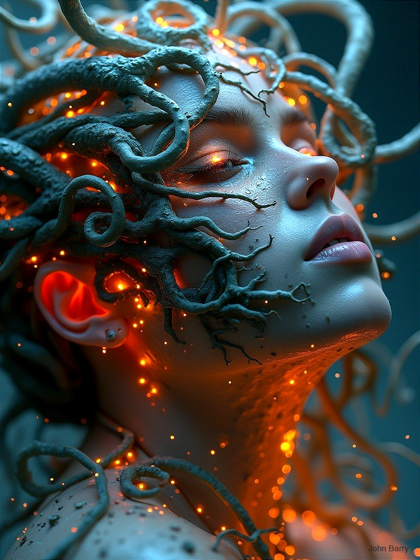 Surreal Portrait of a Woman with Intricate Hair Design