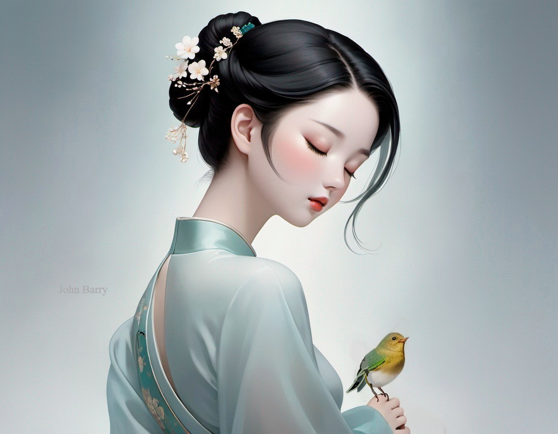 Serene Portrait of Young Woman with Floral Accents