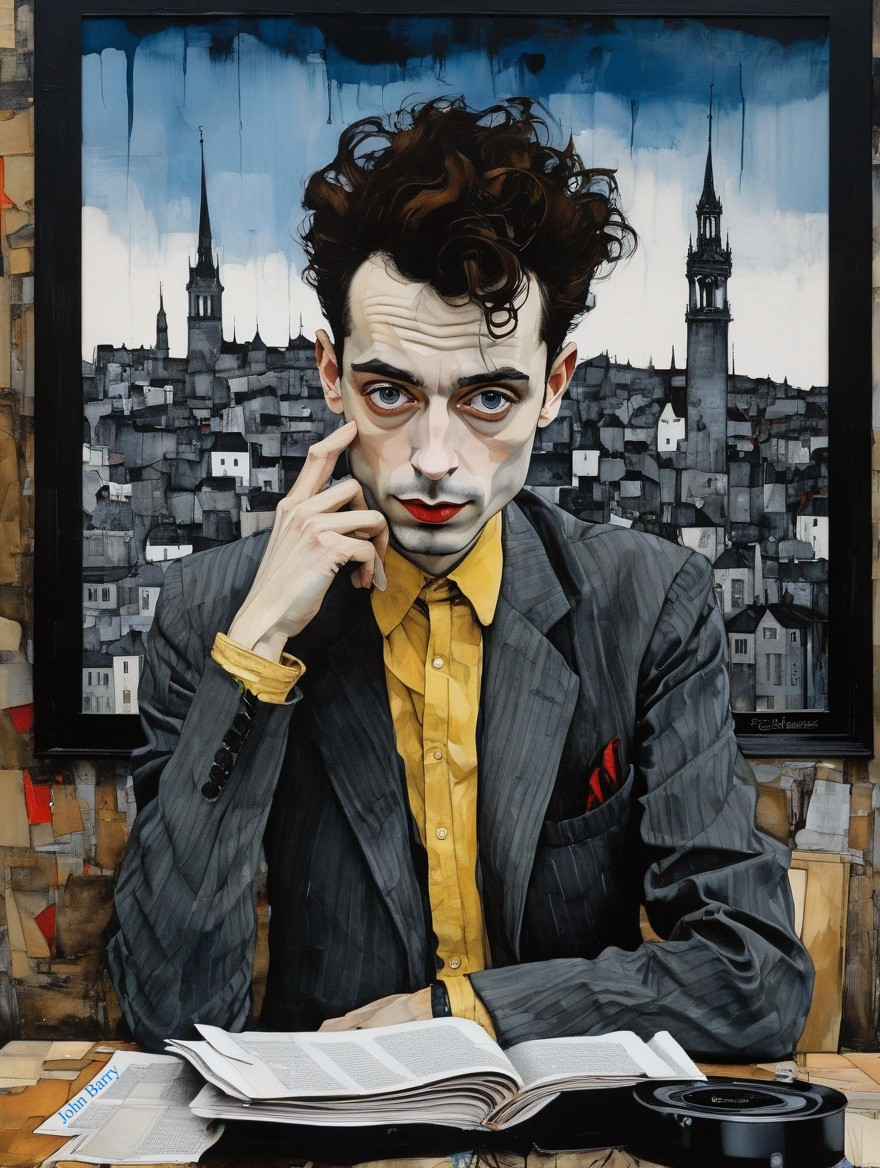 Surreal Portrait of a Man Reading in Cityscape