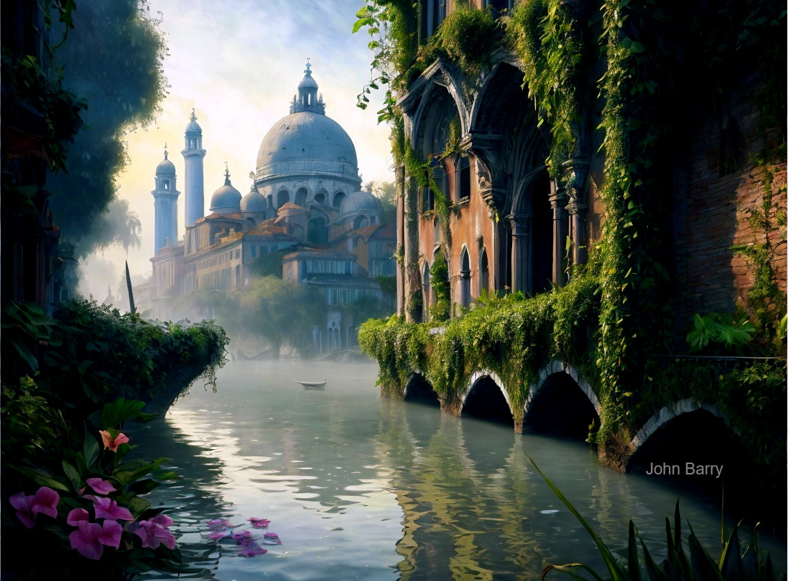 Serene Canal Scene with Historic Architecture and Nature