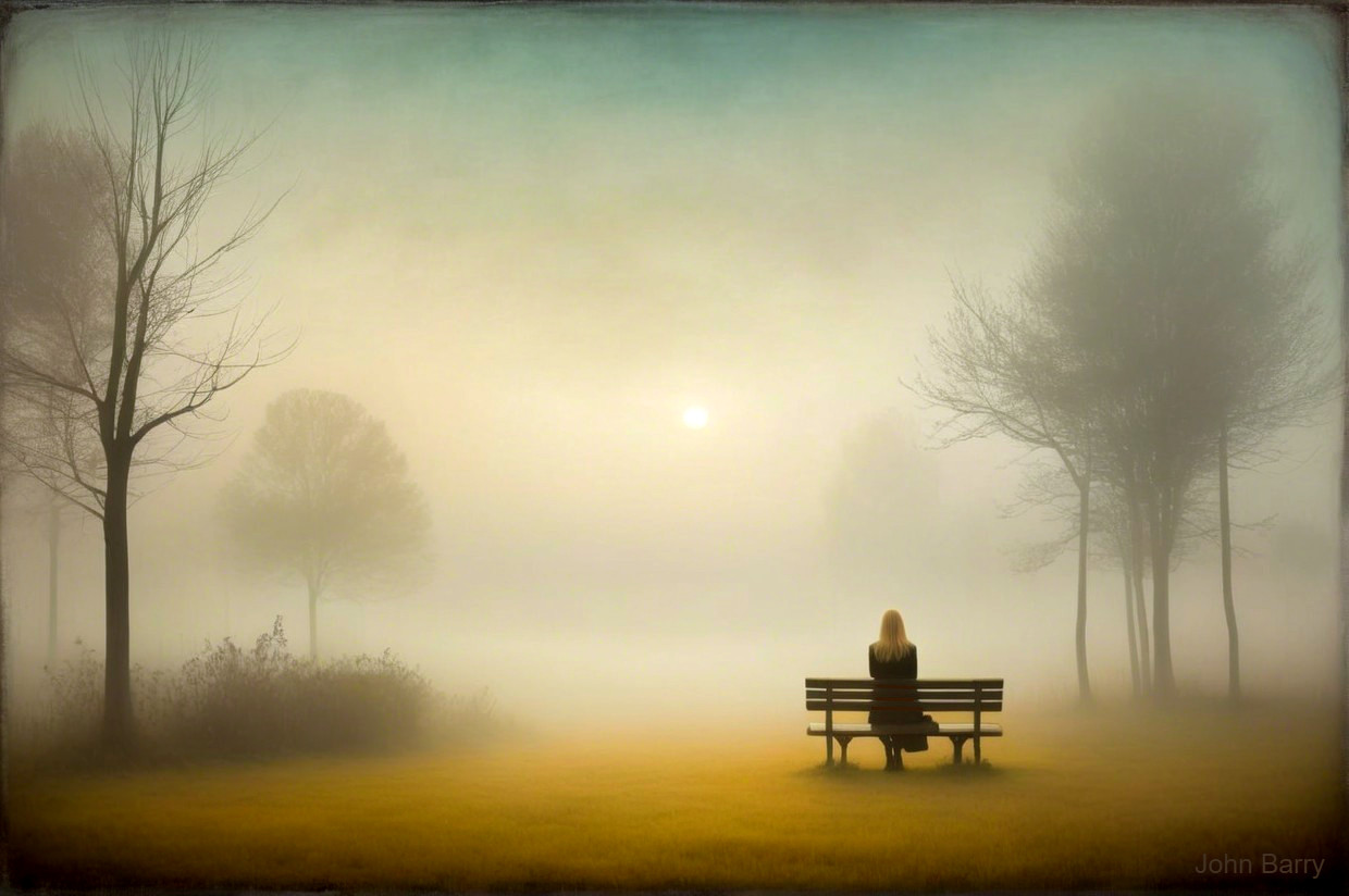 Fog-Covered Landscape with Solitary Figure at Dawn