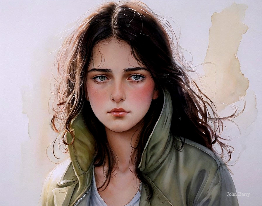 Portrait of a Young Woman with Dark Hair and Green Eyes