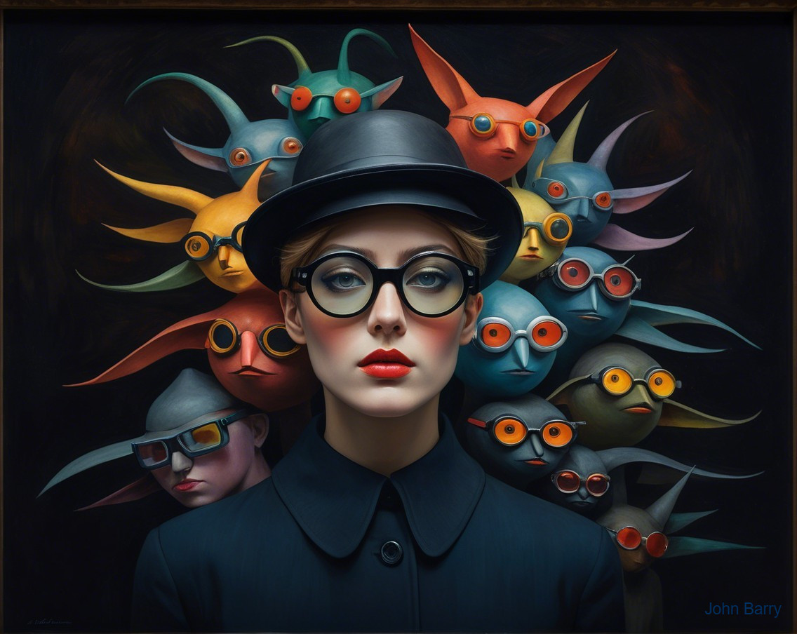 Central Figure with Colorful Whimsical Creatures