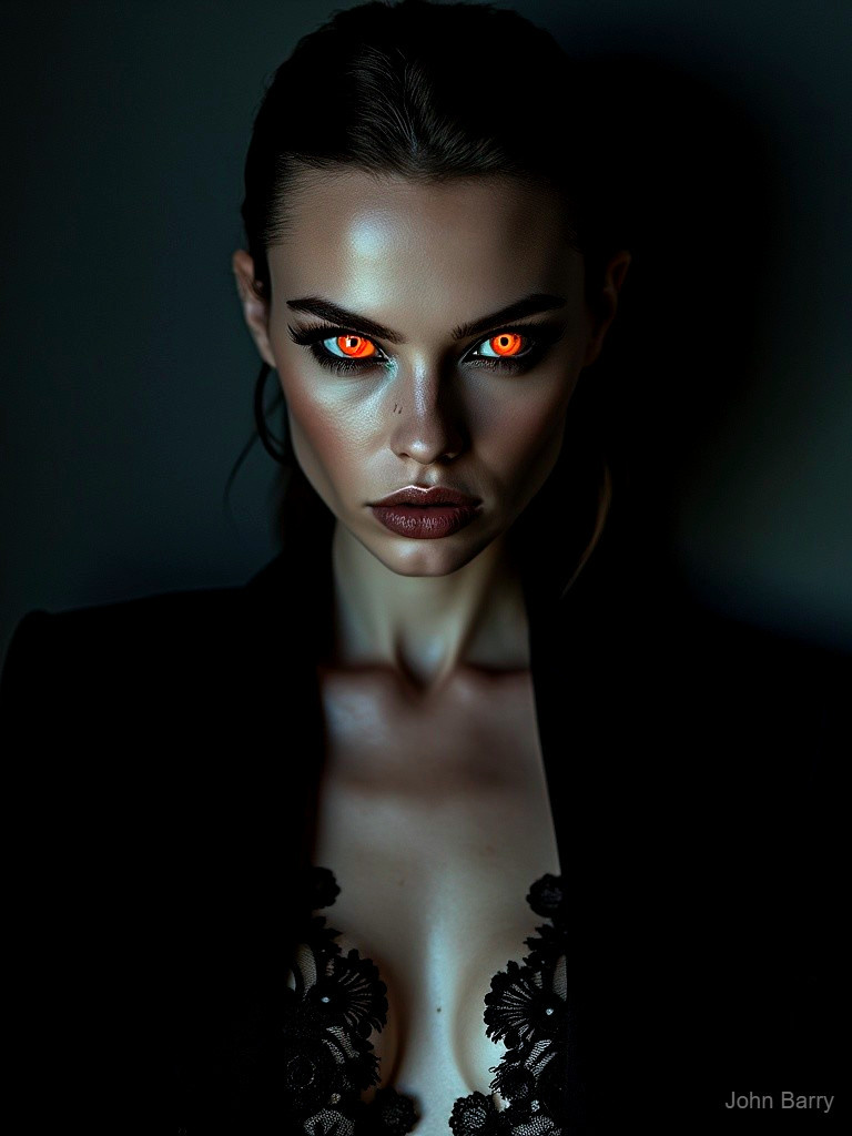 Portrait of a Woman with Intense Orange Eyes