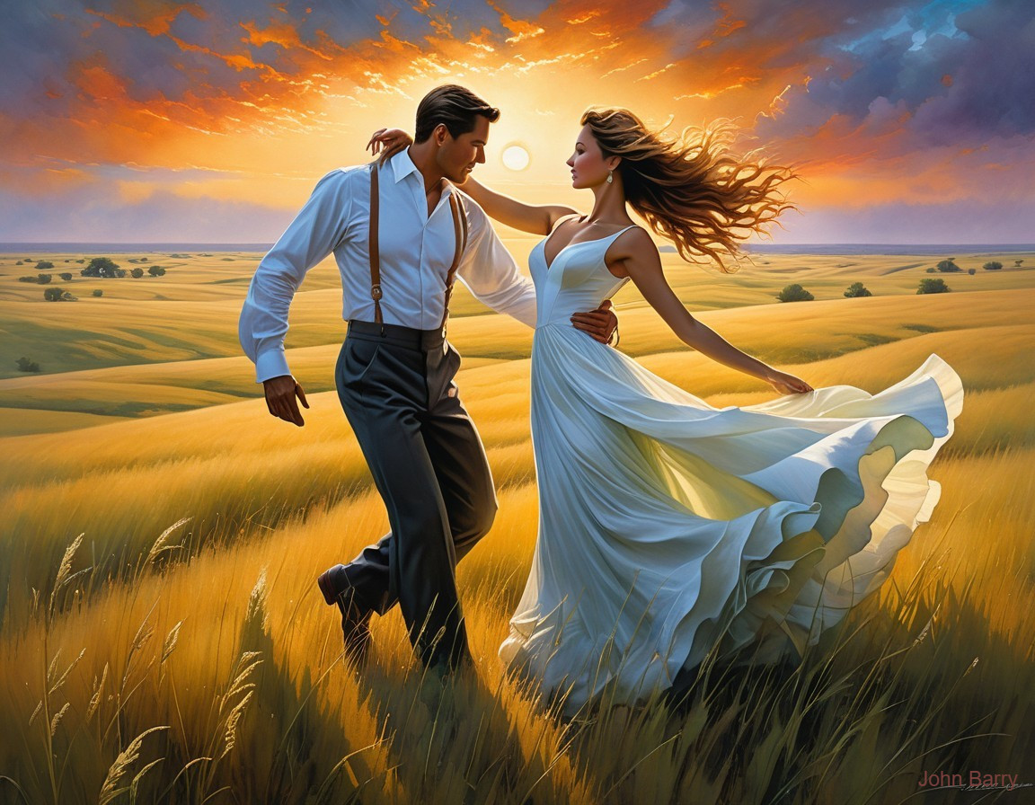 Couple Dancing in Golden Field at Sunset