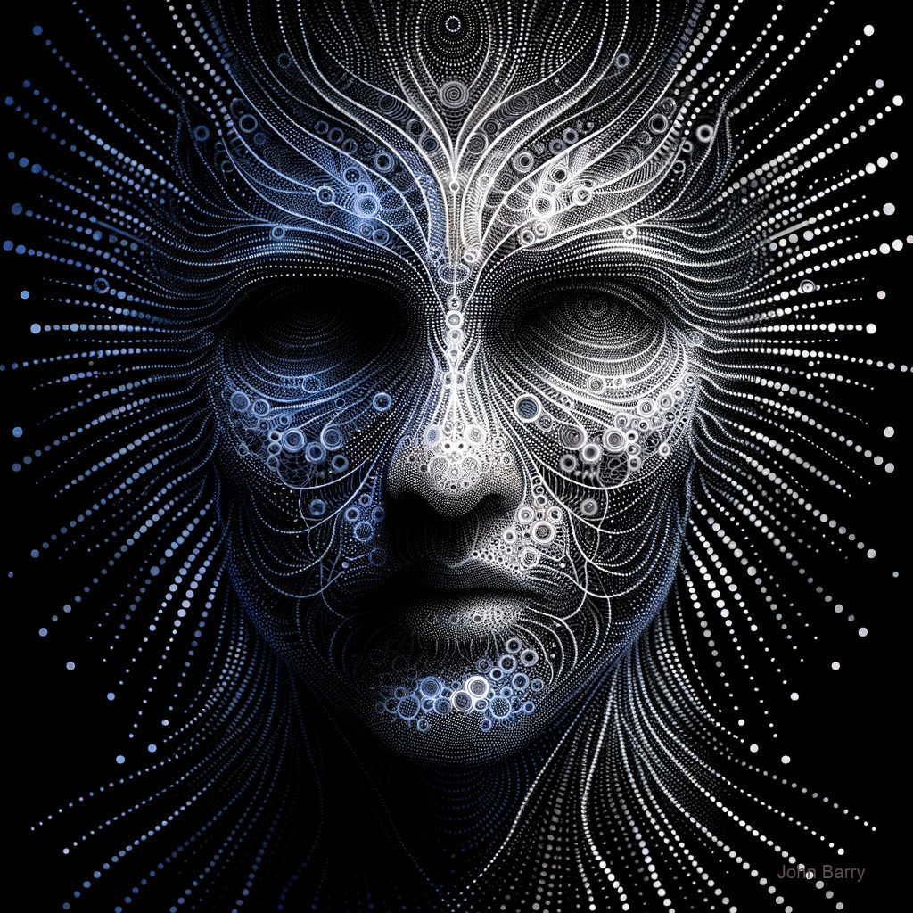 Abstract Human Face in Swirling Lines and Dots