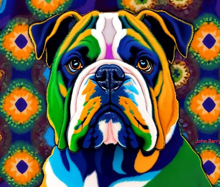 Colorful Bulldog Art with Psychedelic Background