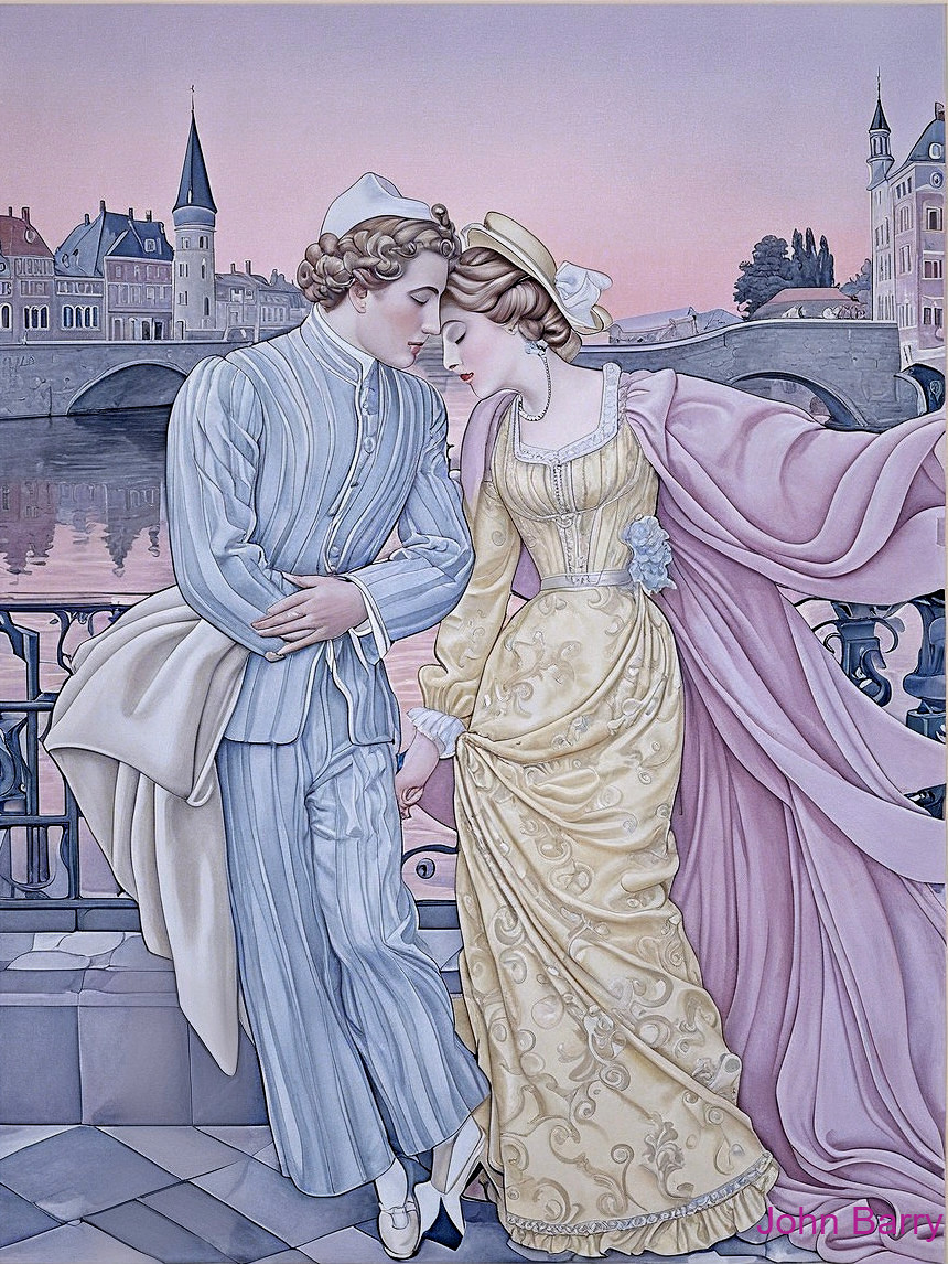 Romantic Couple by Serene Water at Sunset