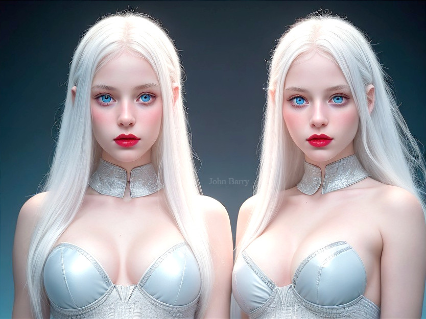 Ethereal Figures with Platinum Hair and Metallic Outfits