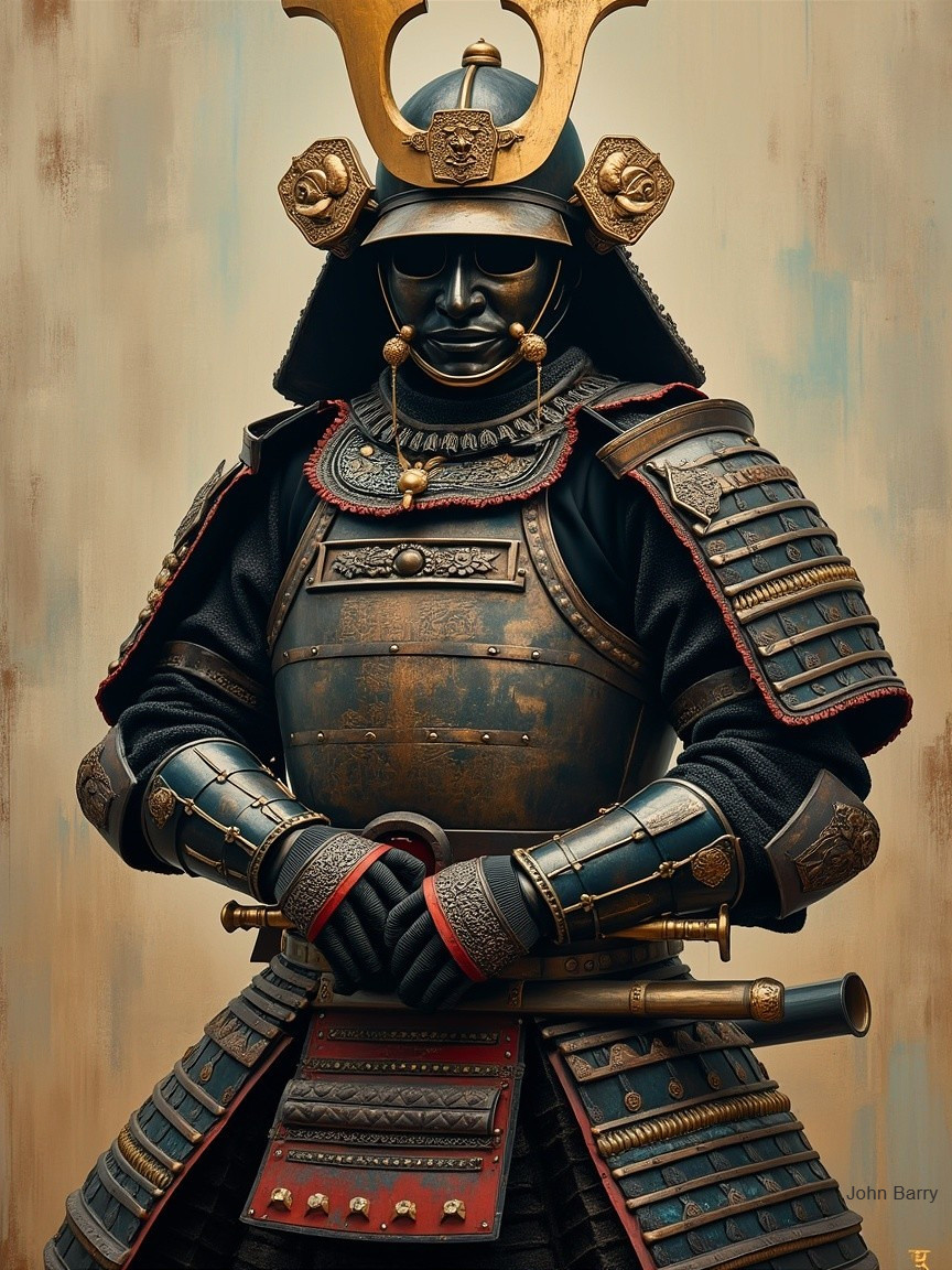 Imposing Samurai in Ornate Armor with Vibrant Details