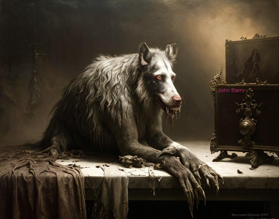 Realistic Werewolf in Dimly-Lit Antique Room