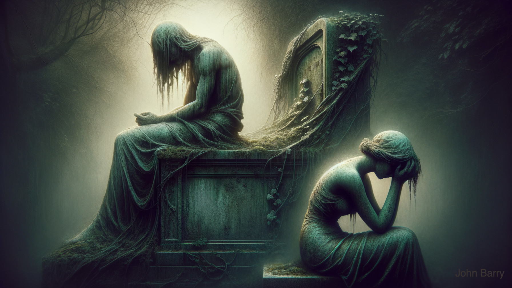Ethereal Statues in a Forgotten Landscape Setting