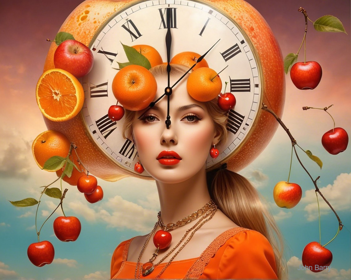 Surreal Portrait of a Woman with Clock Headdress