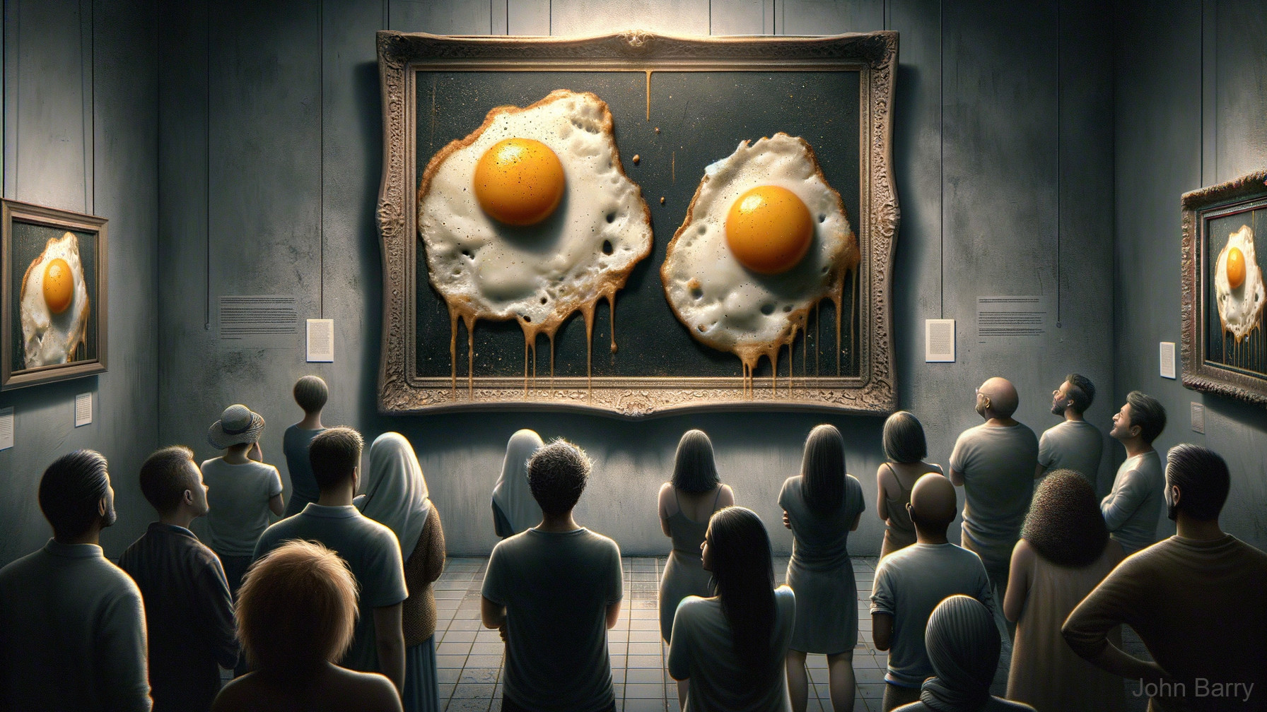 Surreal Art Gallery with Hyper-Realistic Egg Paintings