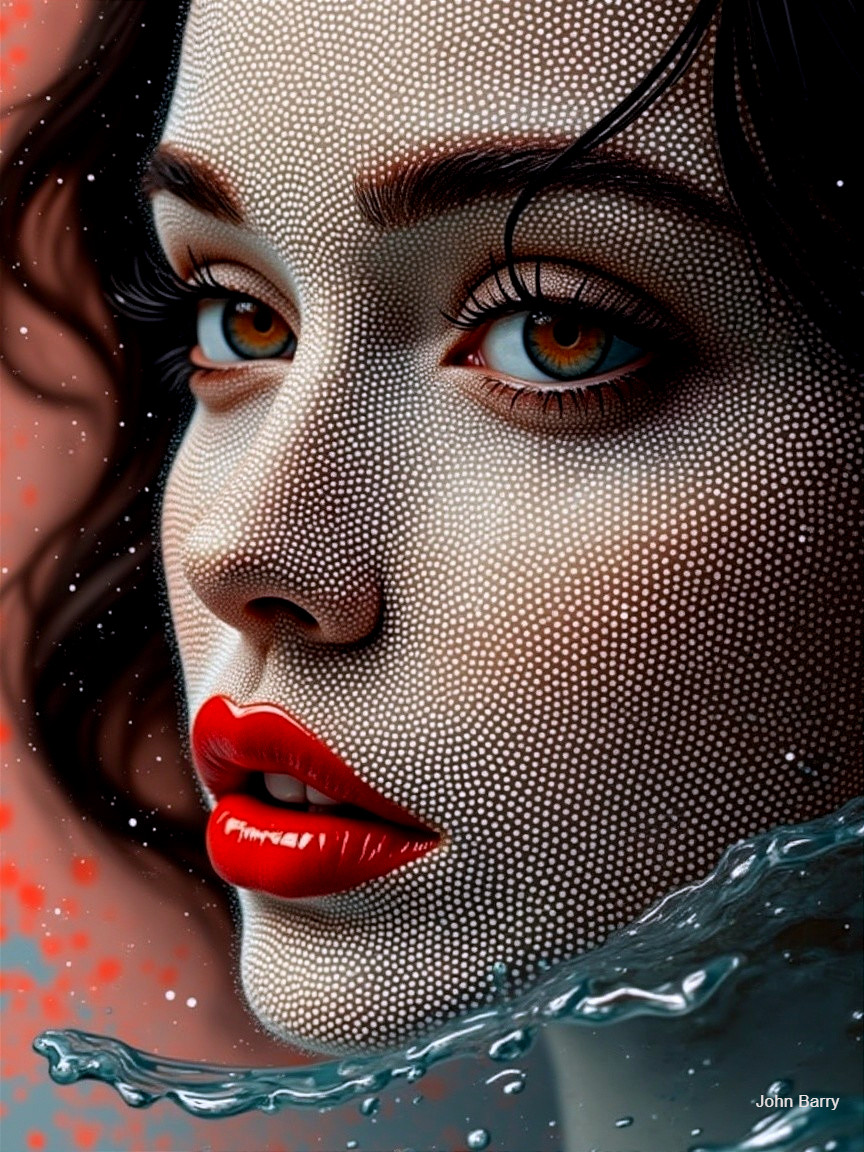 Close-Up Portrait of a Woman with Unique Dot Pattern