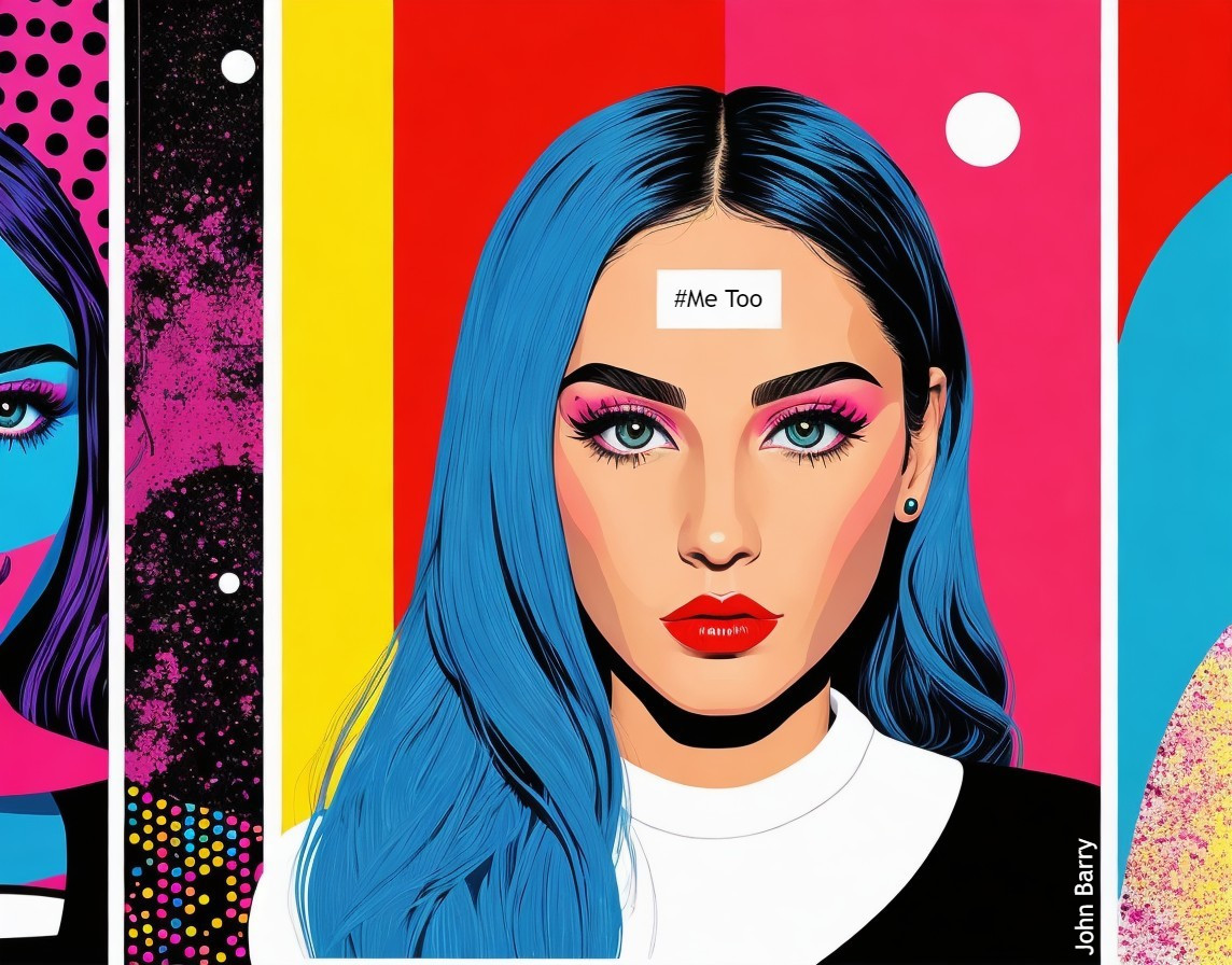 Colorful Pop Art Illustration of Woman with Blue Hair