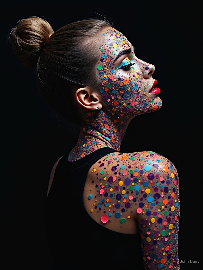 Portrait of a Woman with Colorful Polka Dot Body Art
