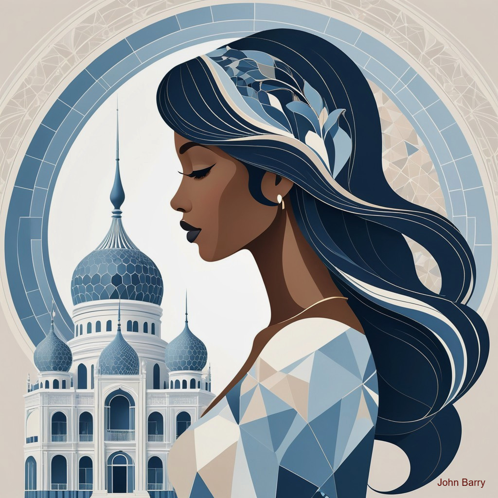 Stylized Portrait of Woman with Geometric Patterns