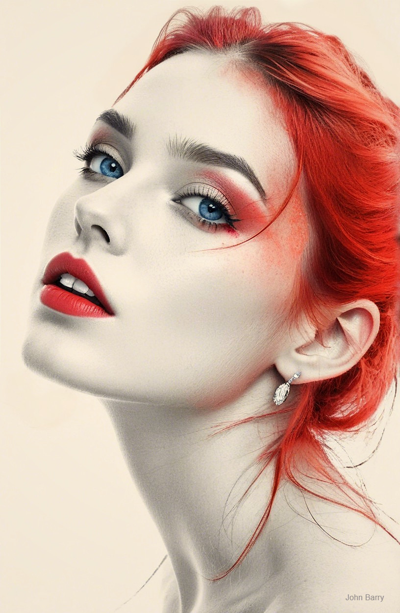 Portrait of a Woman with Red Hair and Blue Eyes