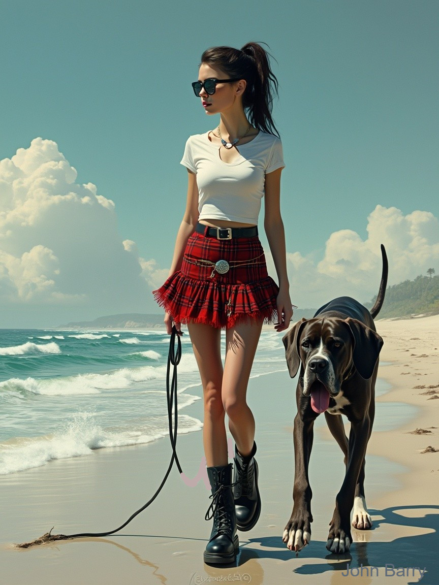 Woman in Stylish Outfit Walking on Sandy Beach