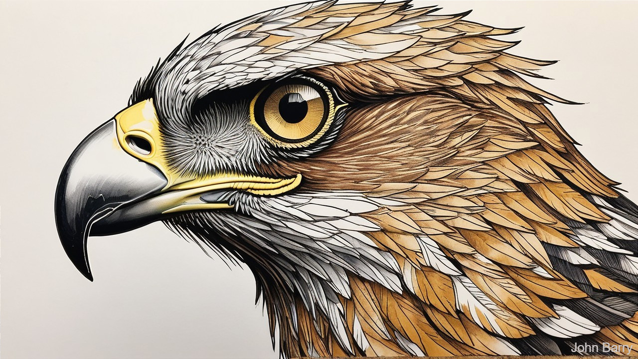 Detailed Illustration of an Eagle's Head in Colors