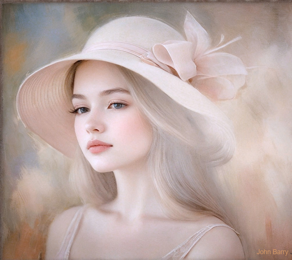 Portrait of a Young Woman with Blonde Hair and Hat