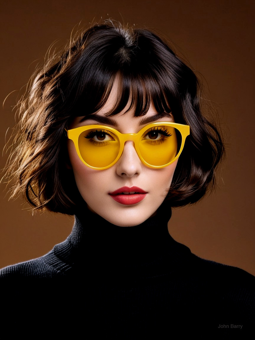 Stylish Woman in Black Turtleneck and Yellow Sunglasses