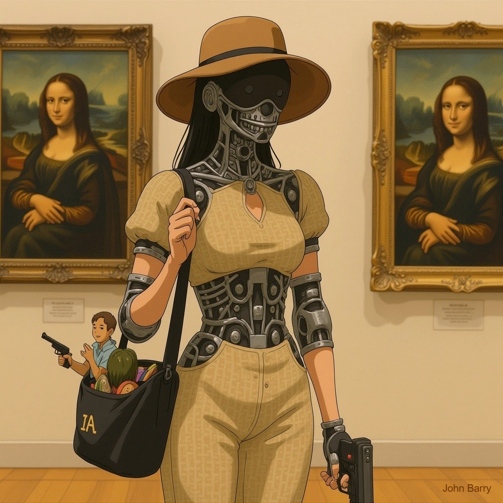 Futuristic Robotic Woman in Art Gallery Setting
