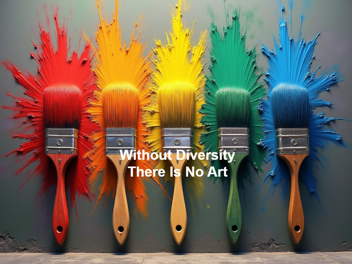 Paintbrushes and Colorful Wall Highlighting Diversity