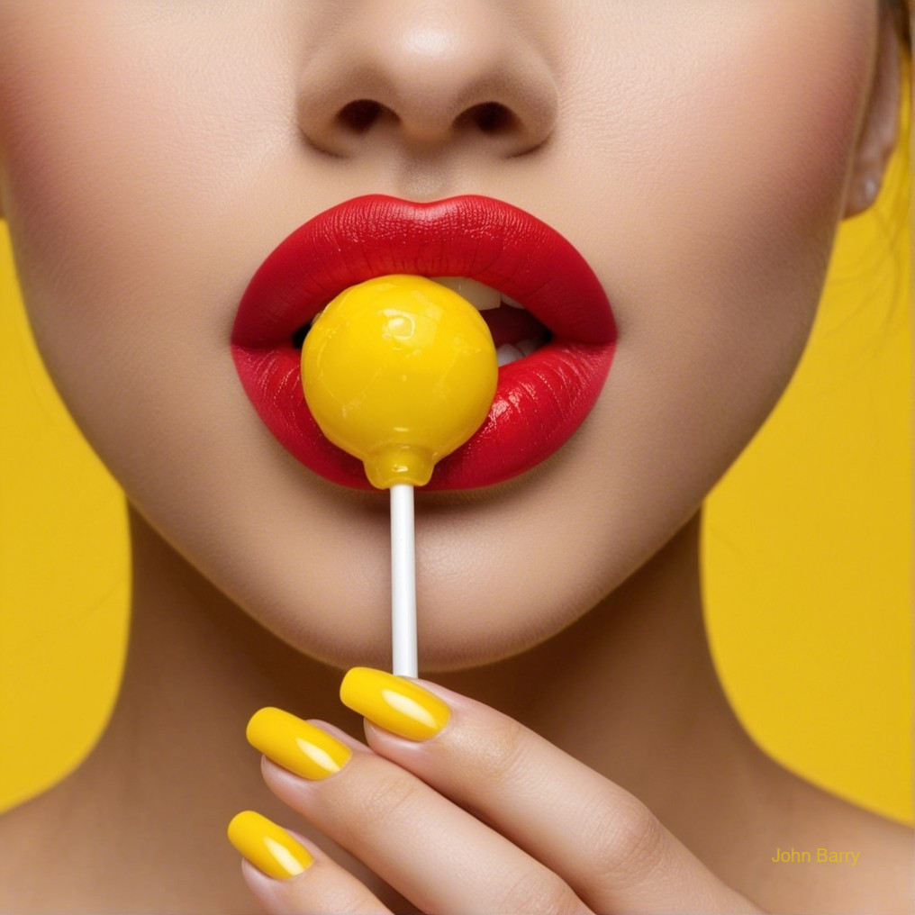 Close-Up Portrait of Woman with Red Lipstick and Lollipop