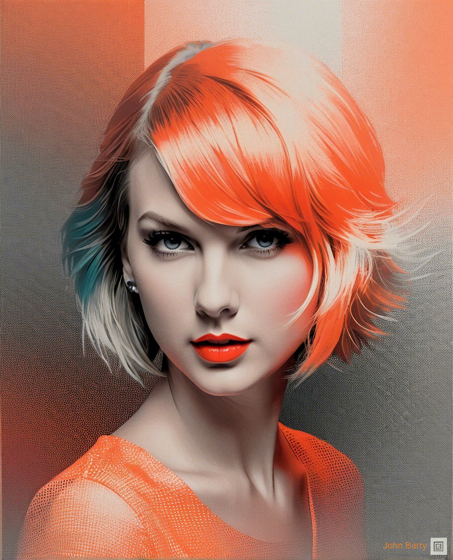 Stylized portrait of a woman with vibrant hair colors