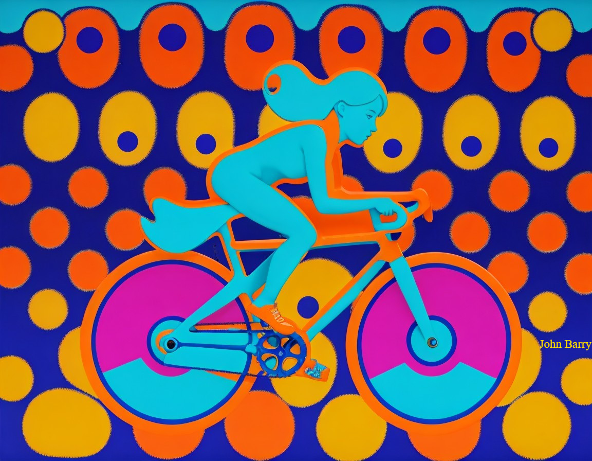 Cyclist Silhouette Against Colorful Circular Background