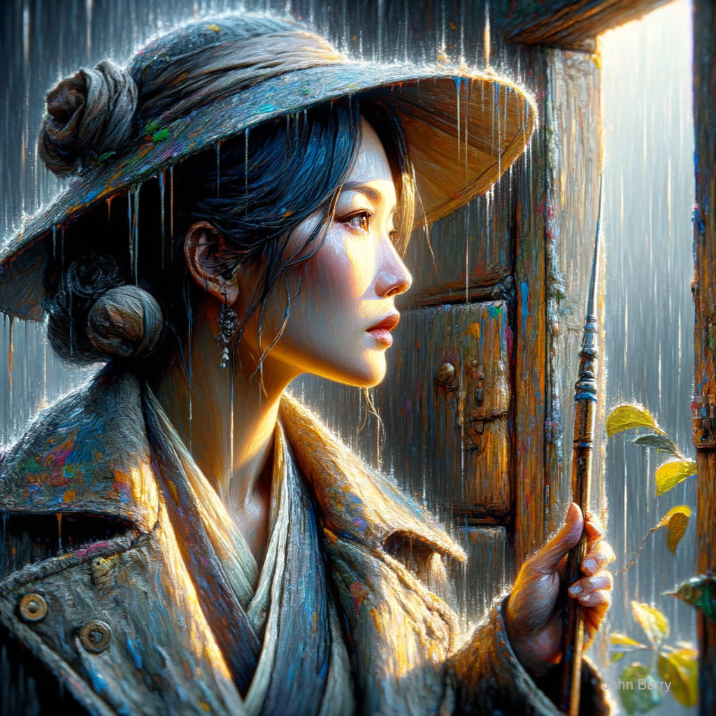 Contemplative Woman by Rain-Soaked Window