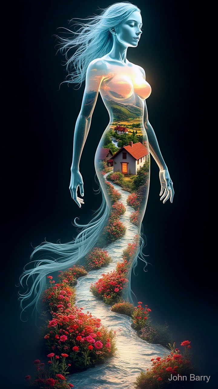 Surreal Figure of Woman with Scenic Landscape Inside