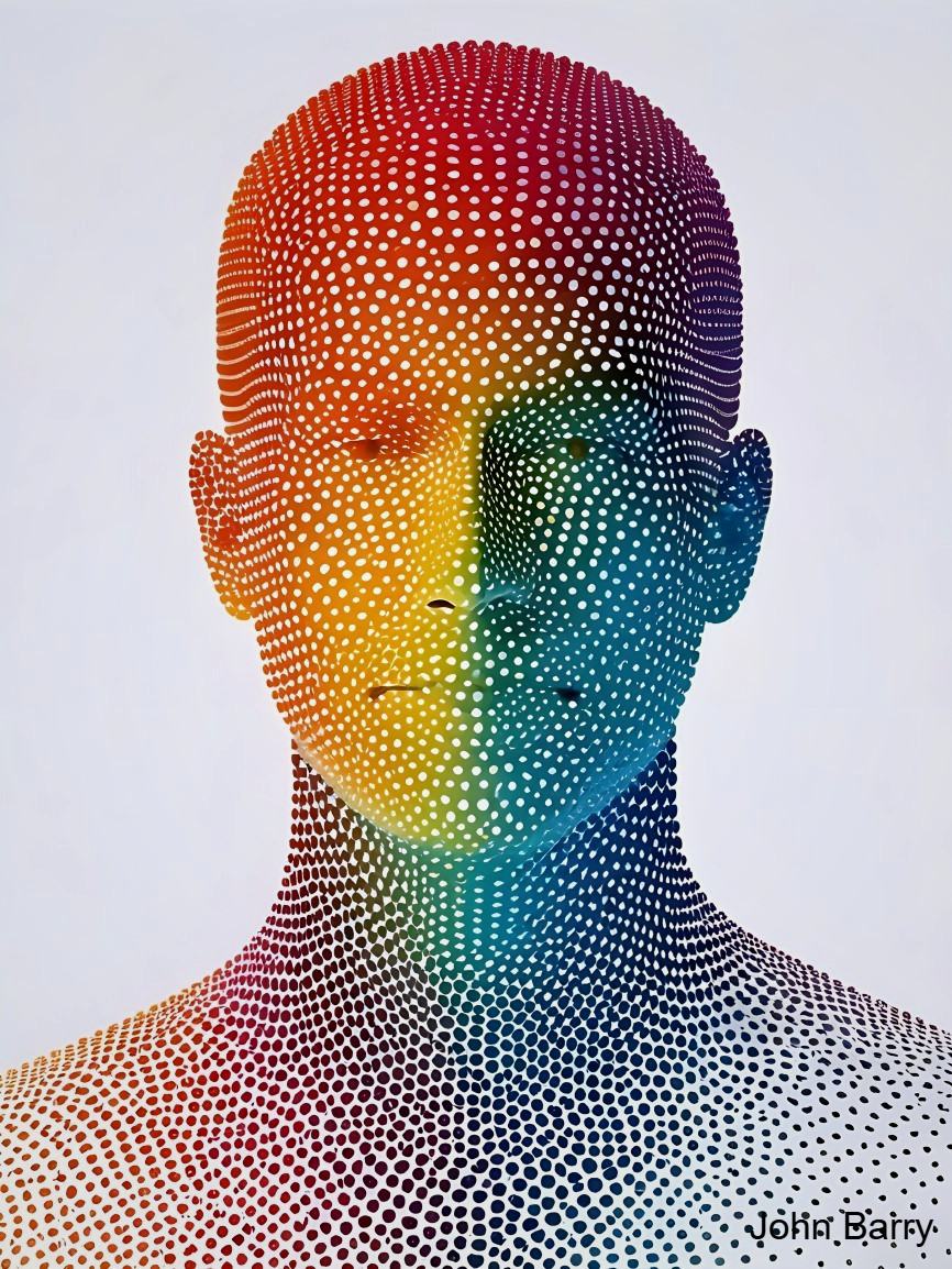 Abstract Head Design with Multicolored Dot Grid