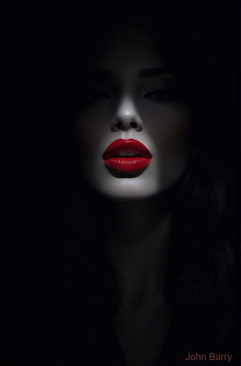 Portrait of a Woman with Bold Red Lips and Mystery