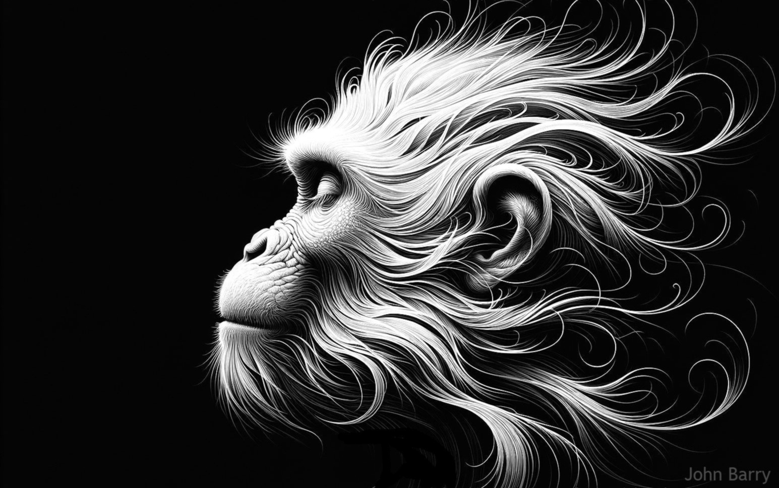 Stylized Monkey Side Profile with Intricate Lines