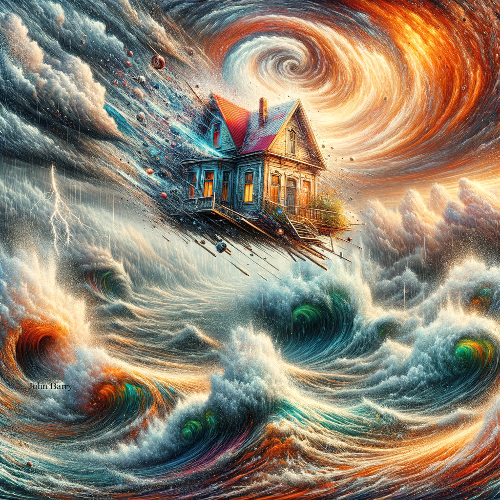 Surreal House in Swirling Vibrant Skies