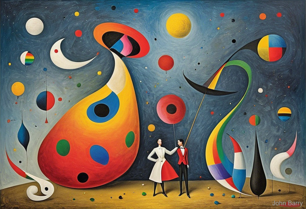 Abstract Painting with Figures and Colorful Shapes