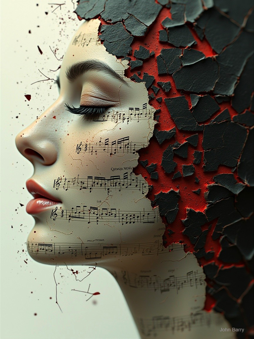 Profile of a Woman with Cracked Textured Surfaces
