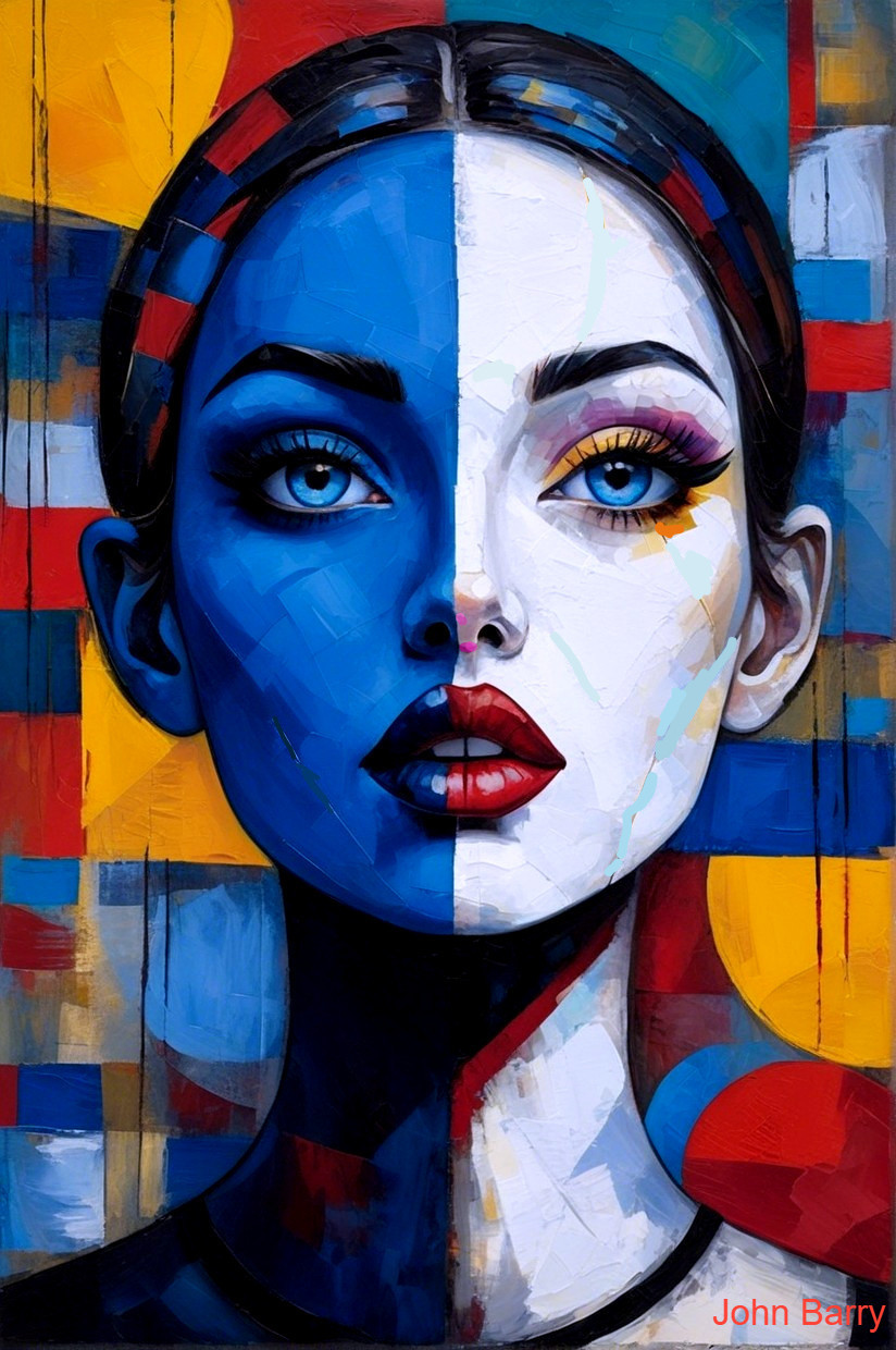 Symmetrical Portrait of a Woman in Contrasting Colors