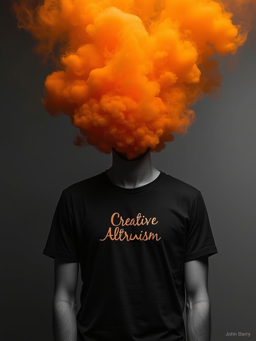 Figure in Black T-Shirt with Orange Smoke Background