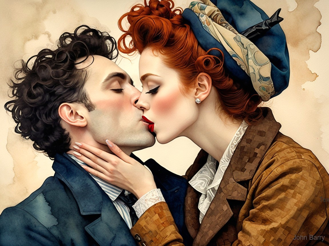 Couple Embracing in Romantic Painterly Scene