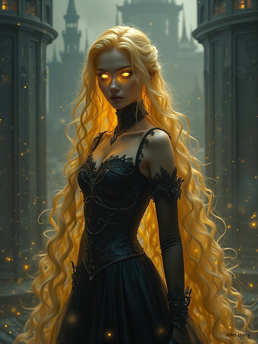Ethereal Figure in Gothic Landscape with Mystical Glow